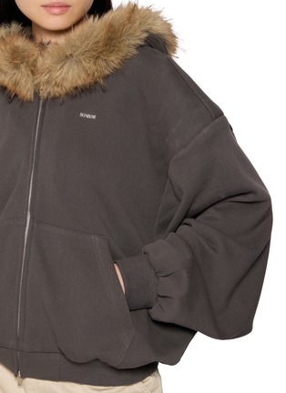  - BONBOM - Fur Trim Hooded Zip Up Jacket