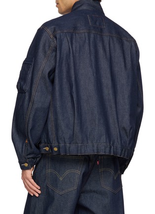 Back View - Click To Enlarge - SACAI - X Levi’s Pleated Dark Wash Denim Bomber Jacket