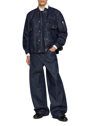 Figure View - Click To Enlarge - SACAI - X Levi’s Pleated Dark Wash Denim Bomber Jacket