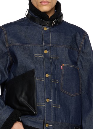  - SACAI - X Levi’s Shearling Accent Pleated Dark Wash Denim Jacket
