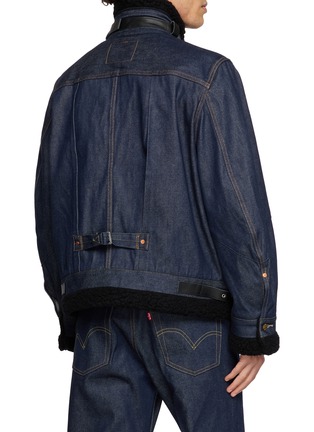 Back View - Click To Enlarge - SACAI - X Levi’s Shearling Accent Pleated Dark Wash Denim Jacket