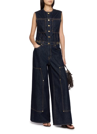 Figure View - Click To Enlarge - ULLA JOHNSON - Esme Sleeveless Cotton Denim Jumpsuit