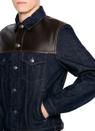  - BRUNELLO CUCINELLI - Leather Yoke Denim Jacket