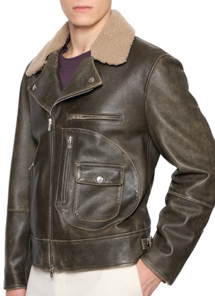  - BRUNELLO CUCINELLI - Shearling Collar Leather Biker Jacket