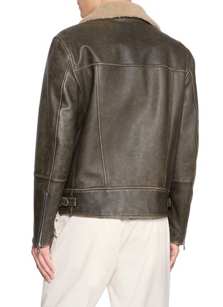 Back View - Click To Enlarge - BRUNELLO CUCINELLI - Shearling Collar Leather Biker Jacket
