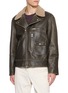 BRUNELLO CUCINELLI Shearling Collar Leather Biker Jacket