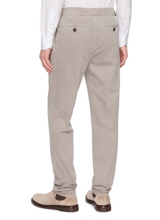 Back View - Click To Enlarge - BRUNELLO CUCINELLI - Double Pleat Striped Cotton Trousers