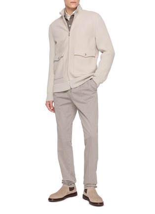 Figure View - Click To Enlarge - BRUNELLO CUCINELLI - Double Pleat Striped Cotton Trousers