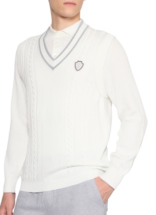  - BRUNELLO CUCINELLI - Logo V-Neck Cotton Cable Knit Vest