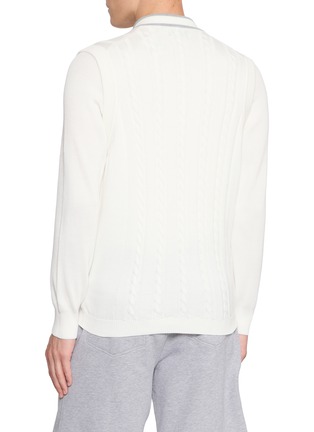 Back View - Click To Enlarge - BRUNELLO CUCINELLI - Logo V-Neck Cotton Cable Knit Vest