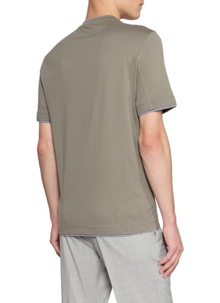 Back View - Click To Enlarge - BRUNELLO CUCINELLI - Double Collar Cotton T-Shirt