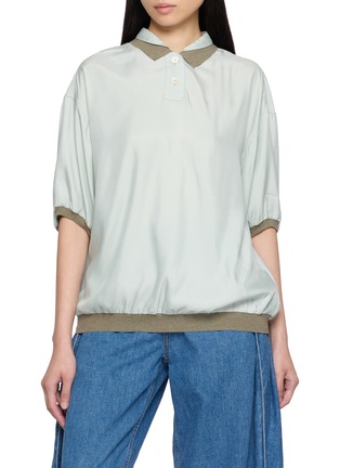 Main View - Click To Enlarge - FAFAMOON - Short Sleeve Double Collar Contrast Trim Polo Top