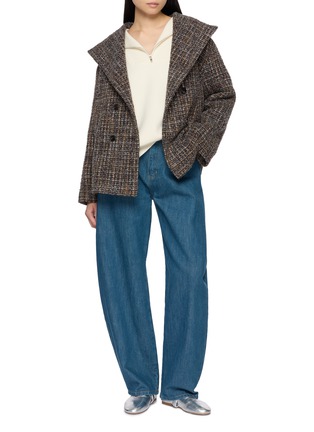 Figure View - Click To Enlarge - MOUCHE - Hooded Double Breasted Tweed Jacket