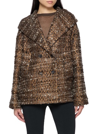 Main View - Click To Enlarge - MOUCHE - Hooded Double Breasted Tweed Jacket