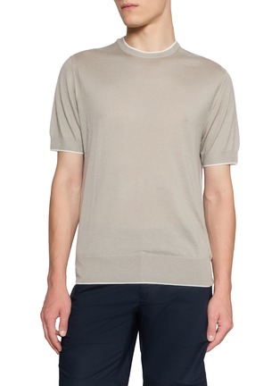 Main View - Click To Enlarge - ARCH4 - Mr Gubbins Short Sleeve Contrast Trim Cashmere Sweater