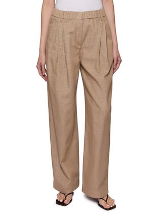 Main View - Click To Enlarge - BRUNELLO CUCINELLI - Double Pleat Elasticated Light Wash Denim Tapered Pants