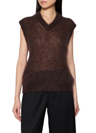Main View - Click To Enlarge - BRUNELLO CUCINELLI - V-Neck Monili Trim Gauze Knit Vest