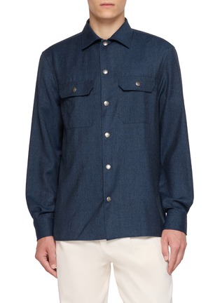 Main View - Click To Enlarge - BRUNELLO CUCINELLI - Pocket Wool Western Shirt
