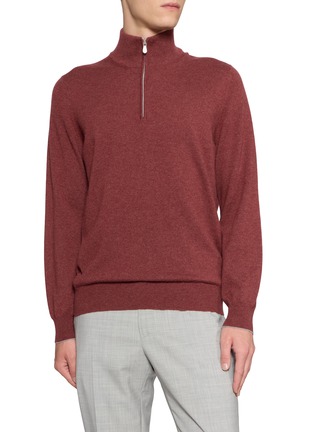 Main View - Click To Enlarge - BRUNELLO CUCINELLI - Long Sleeve Quarter Zip Cashmere Sweater