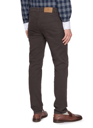 Back View - Click To Enlarge - BRUNELLO CUCINELLI - Logo Embroidered Stretch Cotton Jeans