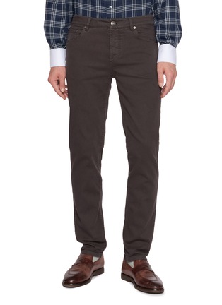 Main View - Click To Enlarge - BRUNELLO CUCINELLI - Logo Embroidered Stretch Cotton Jeans