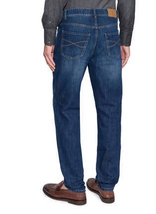 Back View - Click To Enlarge - BRUNELLO CUCINELLI - Dark Wash Lightweight Denim Jeans