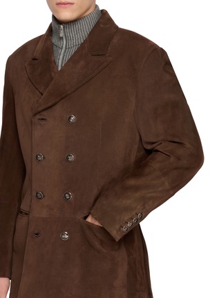  - BRUNELLO CUCINELLI - Double Breasted Peak Lapel Suede Leather Blazer