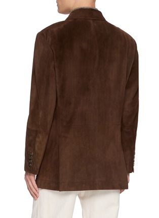 Back View - Click To Enlarge - BRUNELLO CUCINELLI - Double Breasted Peak Lapel Suede Leather Blazer