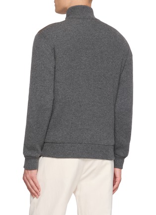 Back View - Click To Enlarge - BRUNELLO CUCINELLI - Leather Panel Knit Bomber Jacket