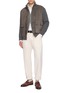 Figure View - Click To Enlarge - BRUNELLO CUCINELLI - Leather Panel Knit Bomber Jacket