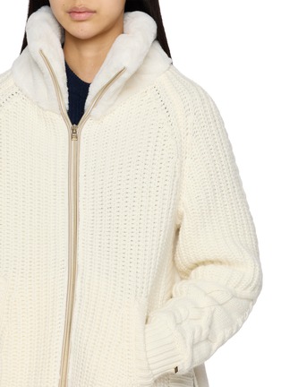  - HERNO - Fuzzy Collar Zip Up Cable Knit Wool Cardigan