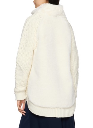 Back View - Click To Enlarge - HERNO - Fuzzy Collar Zip Up Cable Knit Wool Cardigan
