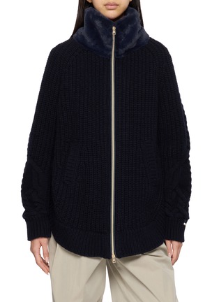 Main View - Click To Enlarge - HERNO - Fuzzy Panel Zip Up Wool Cardigan