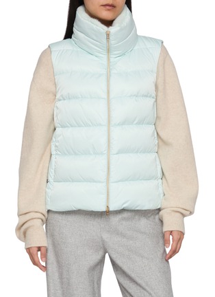 Main View - Click To Enlarge - HERNO - Faux Fur Collar Satin Down Waistcoat