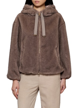 Main View - Click To Enlarge - HERNO - Faux Fur Zip Up Hooded Jacket