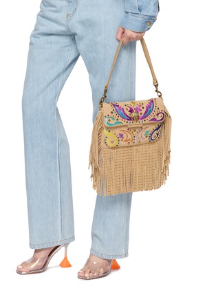 Front View - Click To Enlarge - KURT GEIGER - Small Oxford Fringe Suede Shoulder Bag