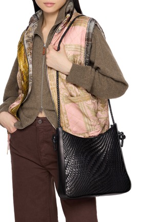 Figure View - Click To Enlarge - DRAGON DIFFUSION - Glendhu Optical Weave Gusset Leather Hobo Bag