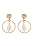 LANE CRAWFORD VINTAGE ACCESSORIES 1980's Gold Toned Faux Pearl Hoop Clip On Earrings