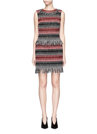 Main View - Click To Enlarge - 72723 - Fringe stripe wool blend tweed sleeveless dress