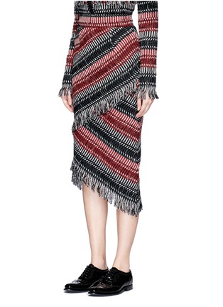 Front View - Click To Enlarge - 72723 - Fringe stripe wool blend tweed midi skirt