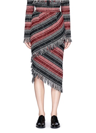 Main View - Click To Enlarge - 72723 - Fringe stripe wool blend tweed midi skirt