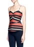 Front View - Click To Enlarge - 72723 - Faux leather fringe stripe peplum bustier top