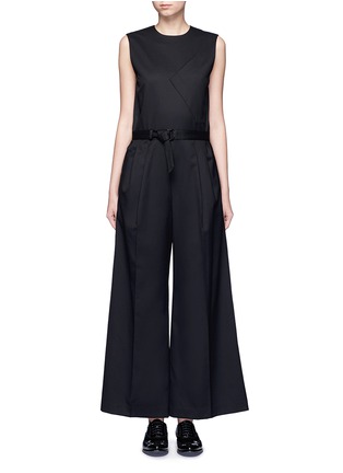 Main View - Click To Enlarge - HYKE - 'Work' belted wide leg wool jumpsuit