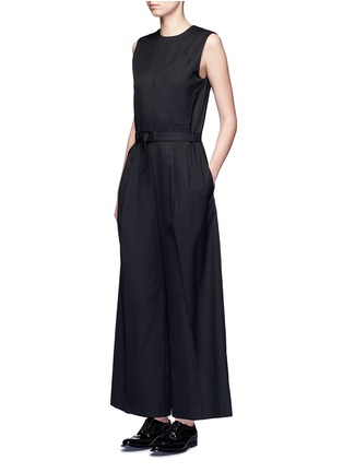 Figure View - Click To Enlarge - HYKE - 'Work' belted wide leg wool jumpsuit