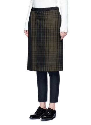 Front View - Click To Enlarge - HYKE - Check print apron front wool blend pants