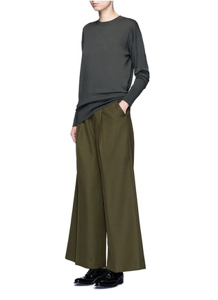 Figure View - Click To Enlarge - HYKE - Tuck pleat wool blend wide leg pants