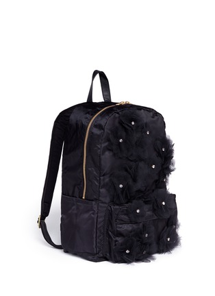 Front View - Click To Enlarge - 73115 - Jewelled tulle floral appliqué nylon backpack