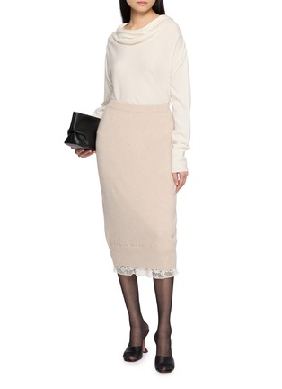 Figure View - Click To Enlarge - ERMANNO SCERVINO - Embroidered Lace Trim Knit Midi Skirt