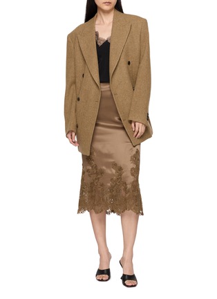 Figure View - Click To Enlarge - ERMANNO SCERVINO - Lace Embroidered Satin Midi Skirt
