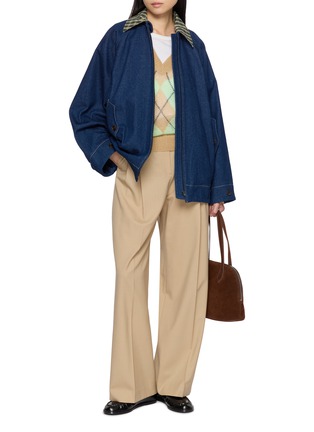 Figure View - Click To Enlarge - EENK - Convertible Collar Raglan Sleeves Cotton Denim Jumper